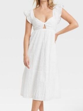 Universal Thread White Flutter-Sleeve Midi Dress